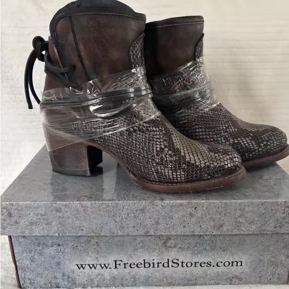 freebird Shoes - Freebird Snakeskin Pattern Ankle Booties